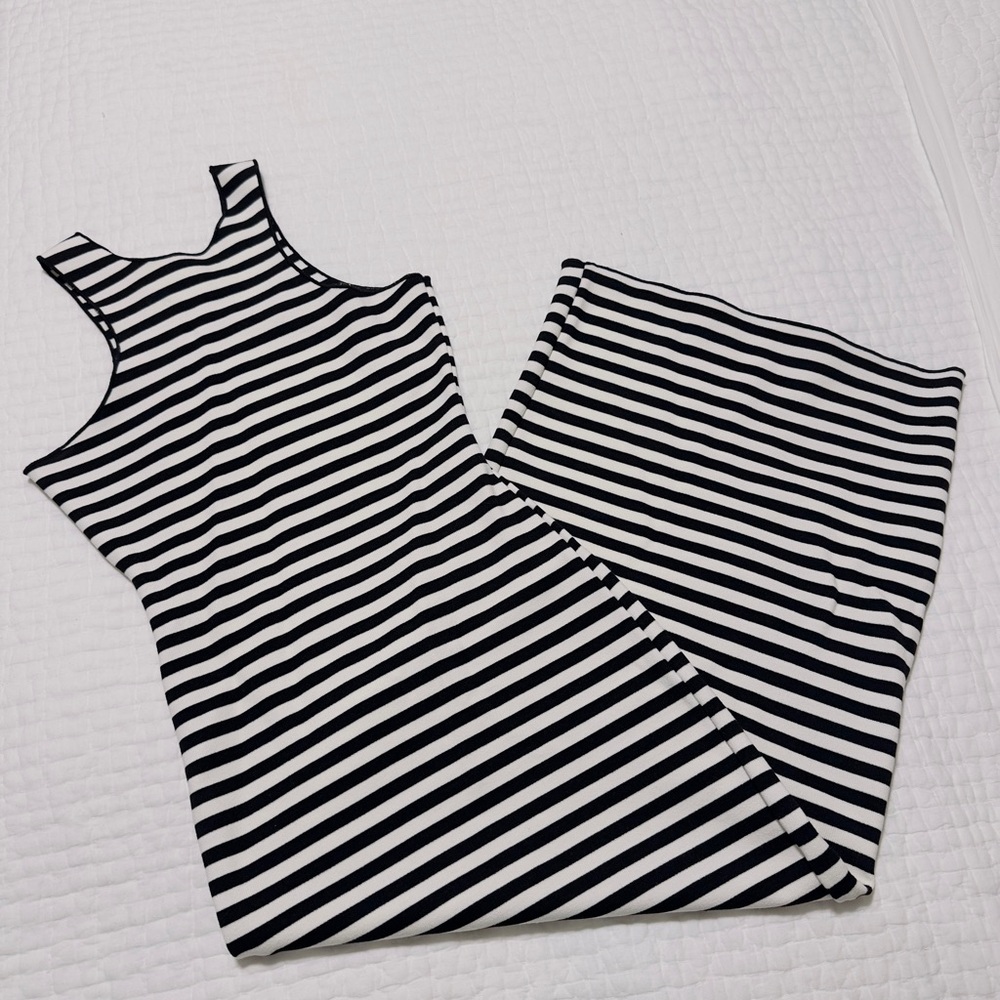 Zara Monochrome Striped Knit Dress with keyhole back